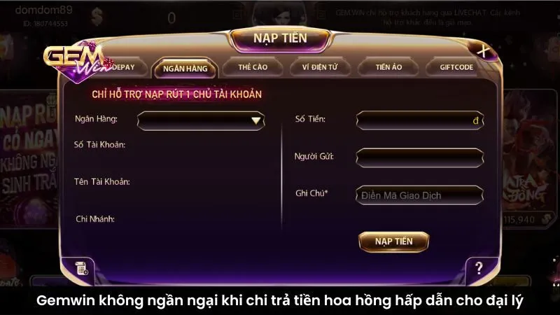 Gemwin không ngần ngại khi chi trả tiền hoa hồng hấp dẫn cho đại lý